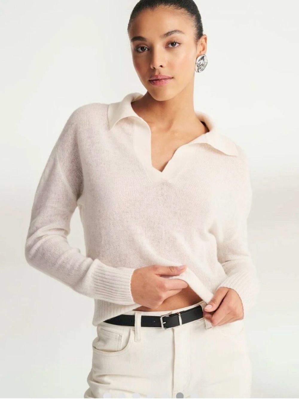 NWT NAADAM Featherweight
Cashmere Polo Sweater White Relaxed Boxy Style size S